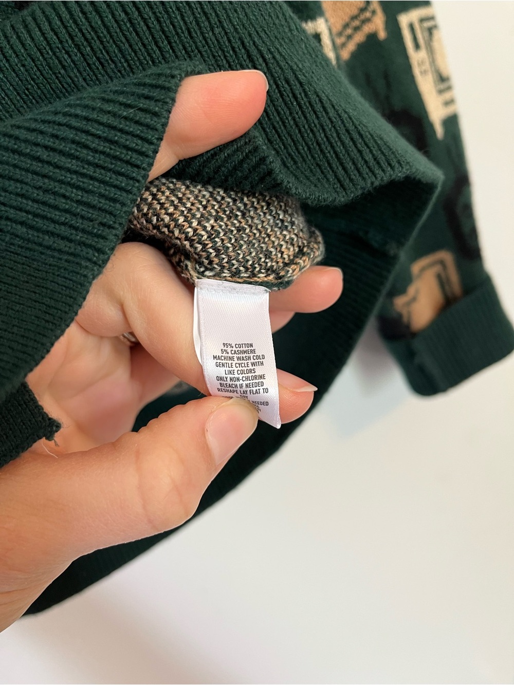Bonobos Green Retro TV Pattern Cardigan button up mens small tan cashmere blend - Picture 4 of 5